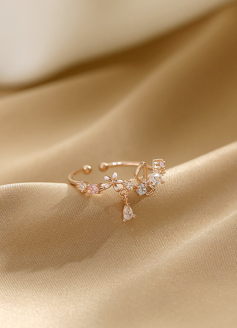Presentski Flower Adjustable Ring Non-fading Ring Female Trendy Small Fashion Personality Opening Niche Design Index Finger Ring