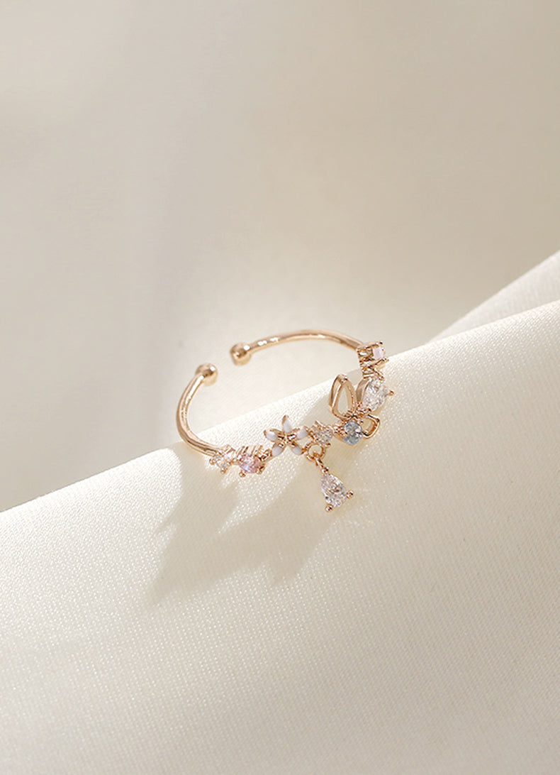 Presentski Flower Adjustable Ring Non-fading Ring Female Trendy Small Fashion Personality Opening Niche Design Index Finger Ring
