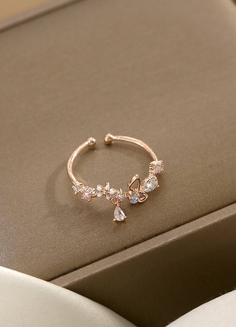 Presentski Flower Adjustable Ring Non-fading Ring Female Trendy Small Fashion Personality Opening Niche Design Index Finger Ring