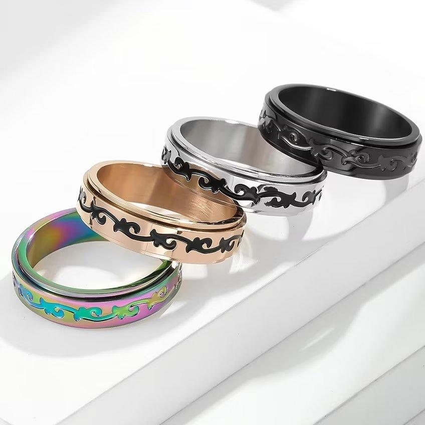 Presentski Double Layer Stacked Pattern Ring for Men Boys