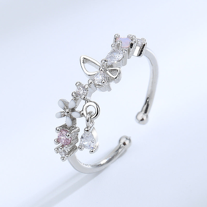 Presentski Flower Adjustable Ring Non-fading Ring Female Trendy Small Fashion Personality Opening Niche Design Index Finger Ring