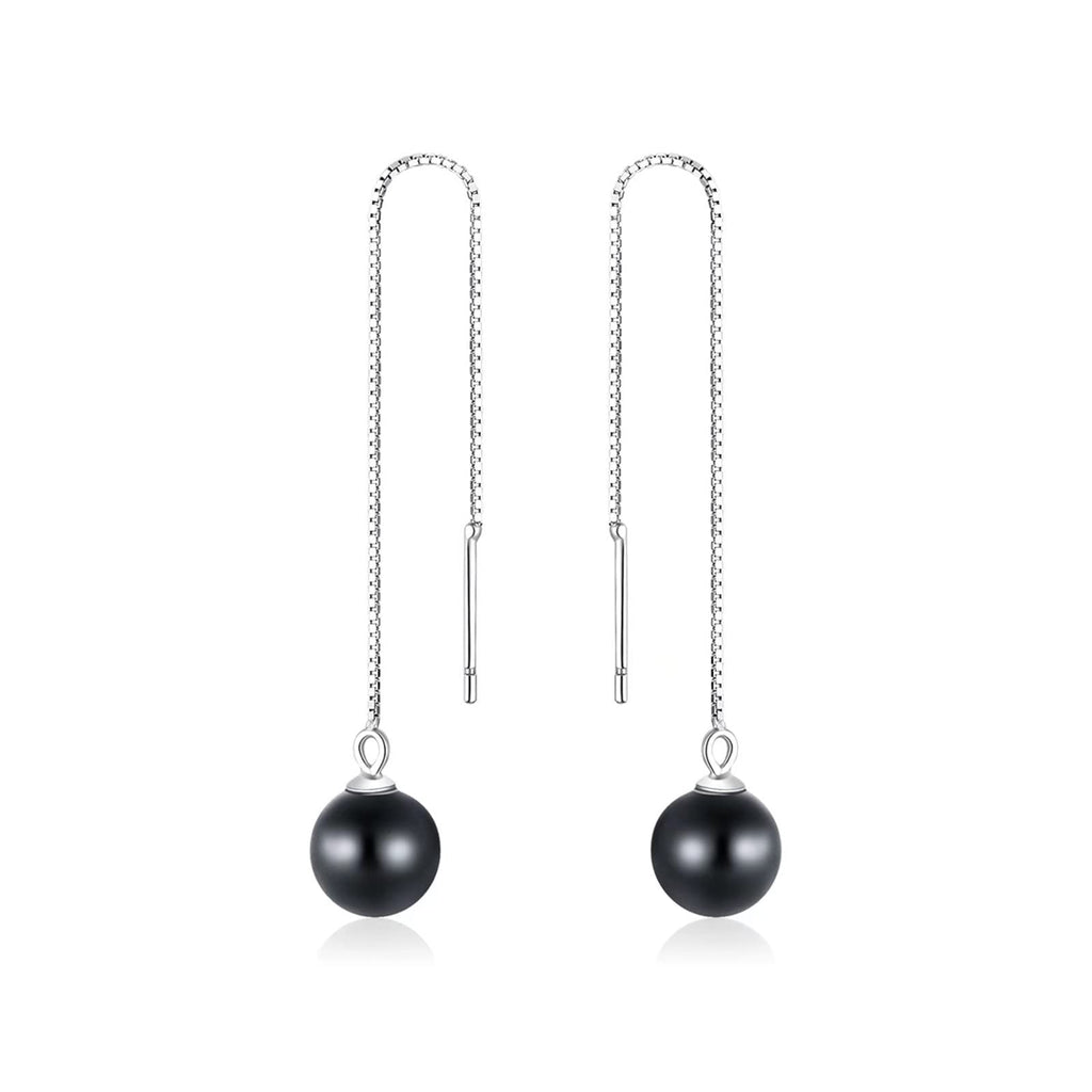 Presentski Long Tassel Threader Earrings 925 Sterling Silver Dangle Drop Ear Cords Shell Pearl Pendant Stud Fashion Bling Design