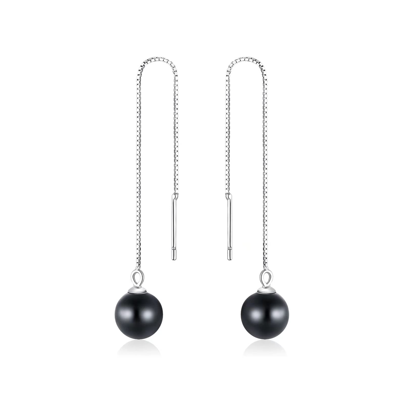 Presentski Long Tassel Threader Earrings 925 Sterling Silver Dangle Drop Ear Cords Shell Pearl Pendant Stud Fashion Bling Design