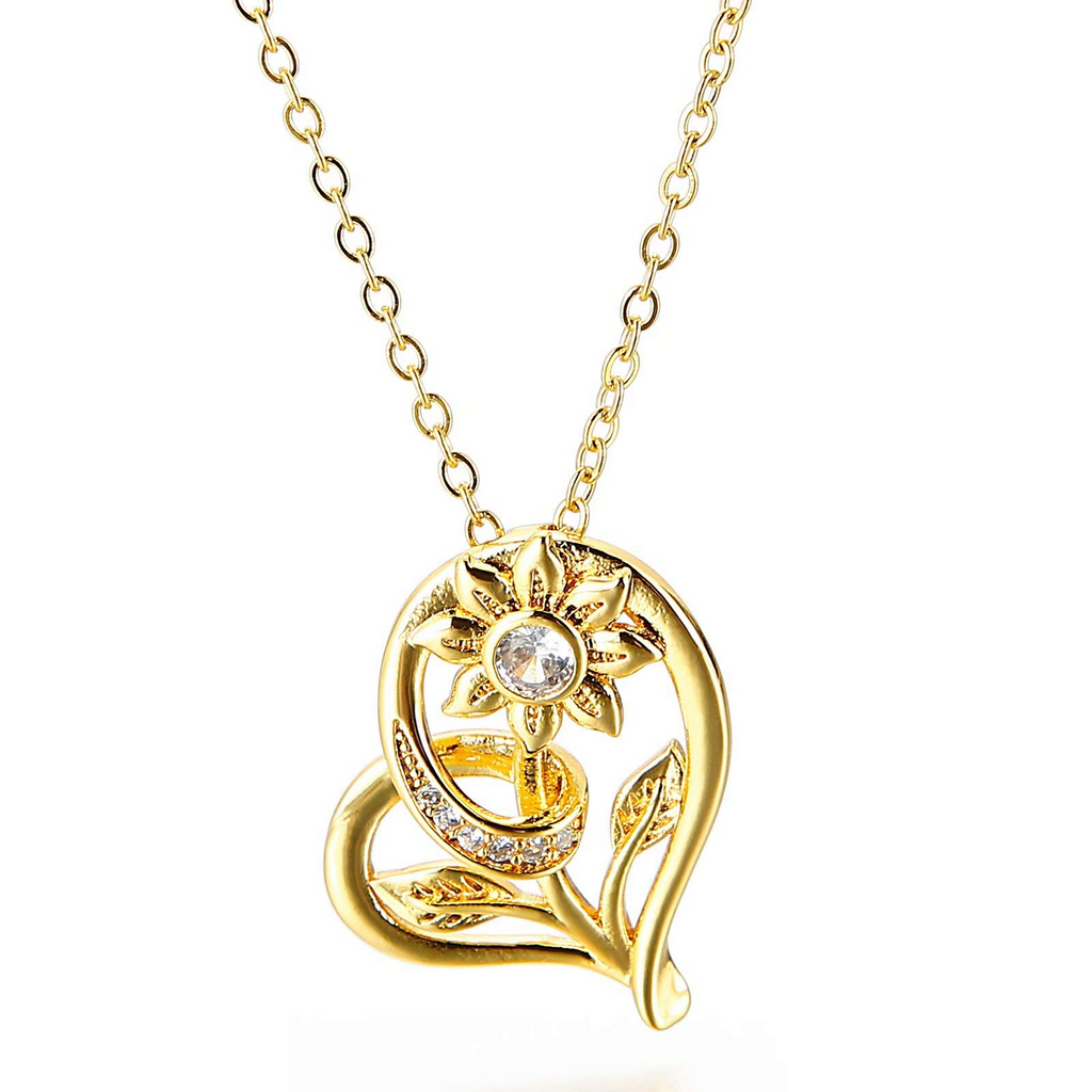 Presentski Rose Gold Sunflower Heart Necklace Trendy Inlaid Sparkling Zircon 45cm/18”Adjustable Love Pendant for Women and Girls as Gift