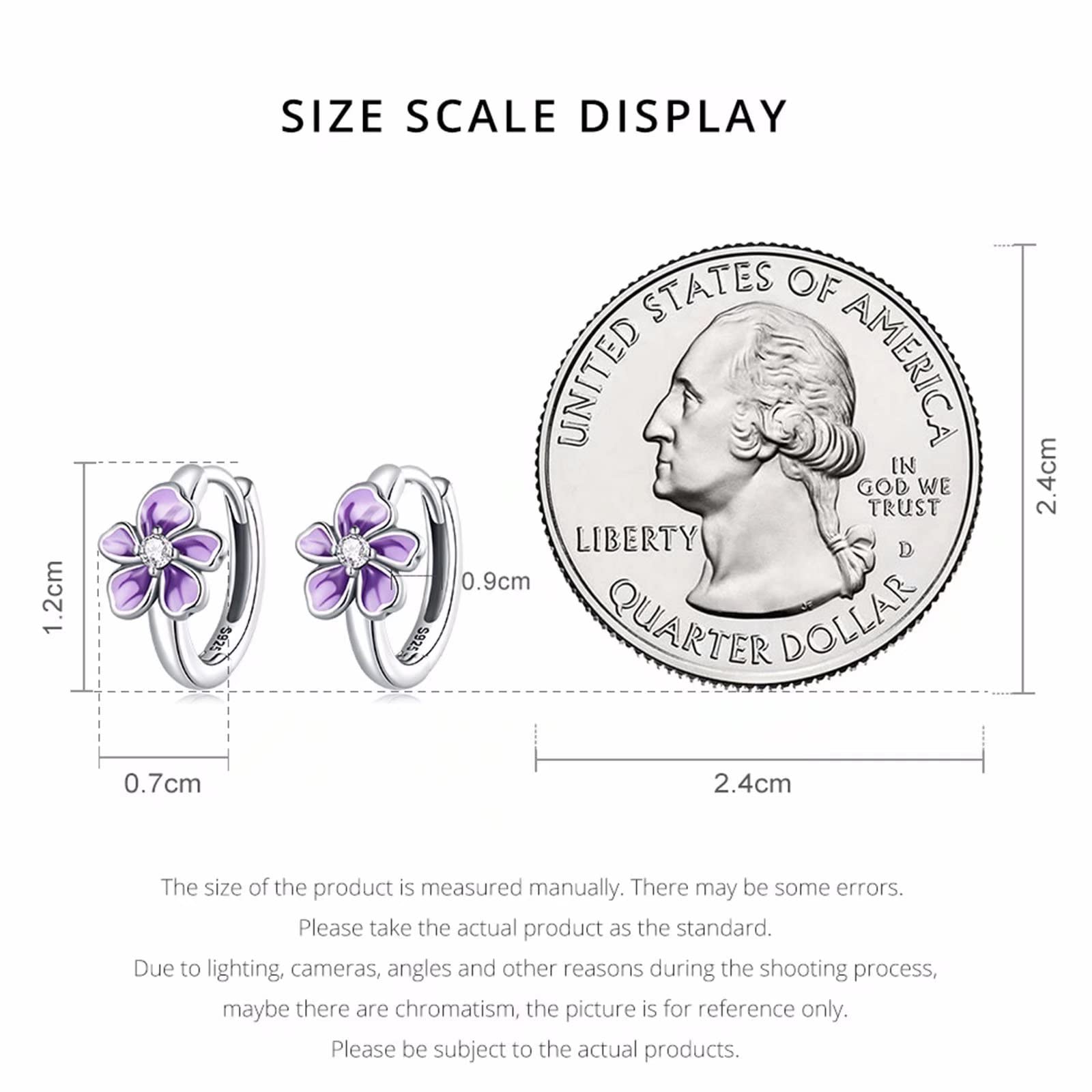 Presentski Flower Huggie Hoop Earrings for Women 925 Sterling Silver Purple Flower Small Hoop Earrings Hypoallergenic Sleeper Earrings for Daughter Girls Teen